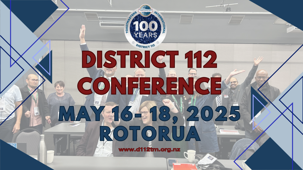 Promotional picture for the May 2025 conference, overlaying an image of the District trio and team with the dates and web address for the event.